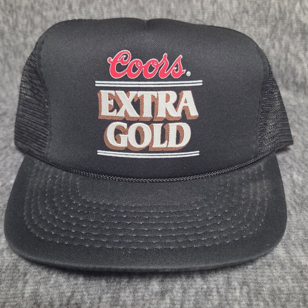 Coors Trucker Hat Mens OS Black Extra Gold Vintage Snapback Mesh Foam USA Made
